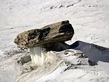 07 Large Rock Precariously Balanced On A Small Glacier Outcrop On Chhonbardan Glacier From Between Dhaulagiri Base Camp And Glacier Camp Around Dhaulagiri